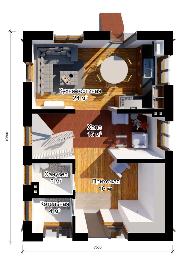 Каркасный дом «Рут» — 3D-планировка 3